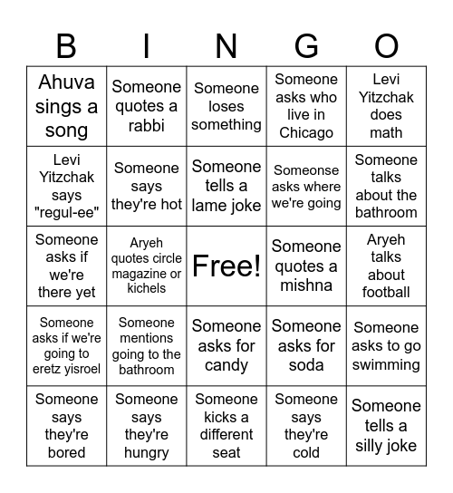 Tzvi's board Bingo Card