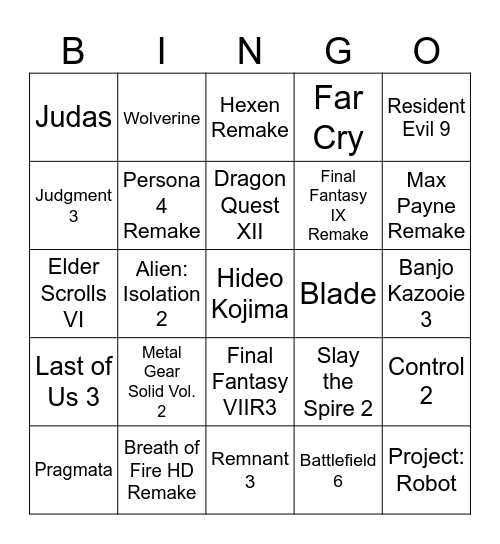 Summer Games Fest Bingo Card