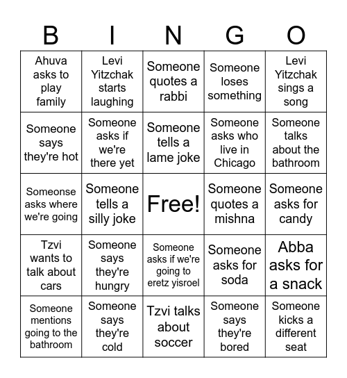 Aryeh's board Bingo Card