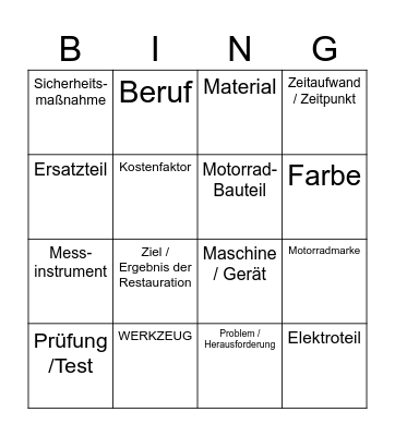 Wie man ein Motorrad restauriert Bingo Card