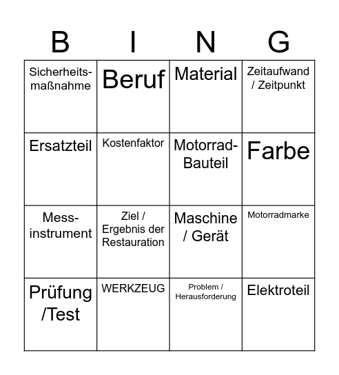 Wie man ein Motorrad restauriert Bingo Card