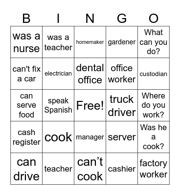 Jobs Bingo Card