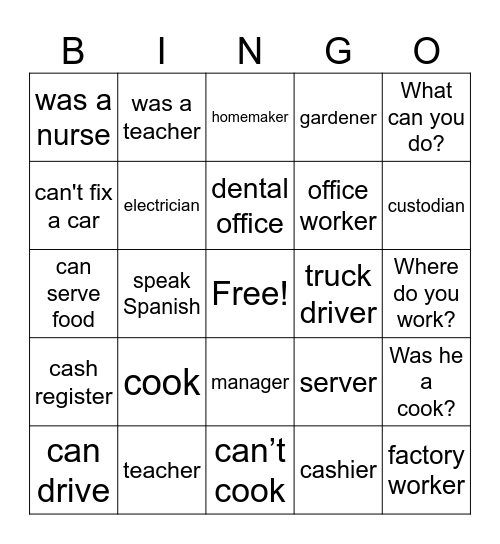 Jobs Bingo Card
