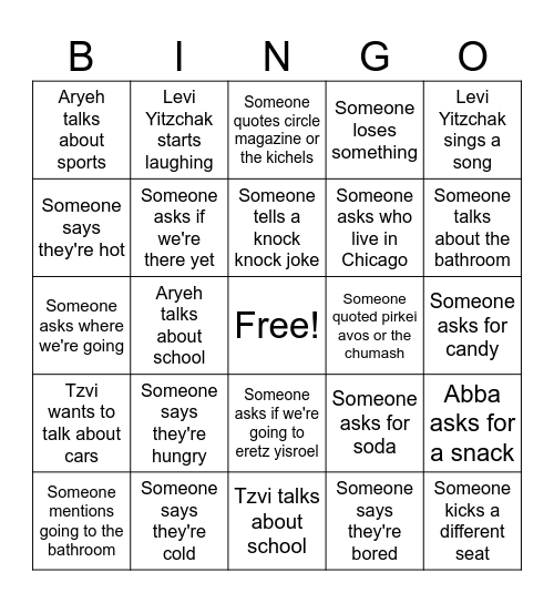 Ahuva's board Bingo Card