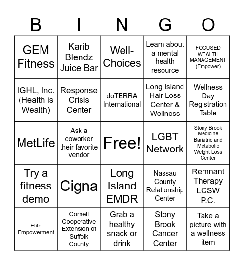2025 Employee Wellness Day Bingo Card