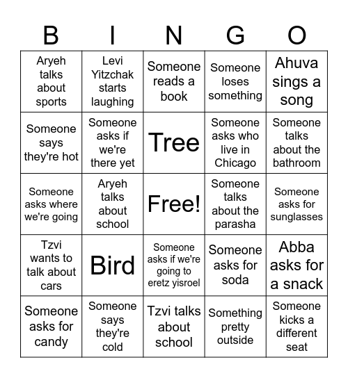 Levi Yitzchak's board Bingo Card