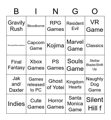 PS State of Play Bingo Card