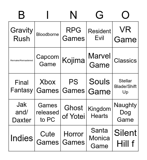 PS State of Play Bingo Card