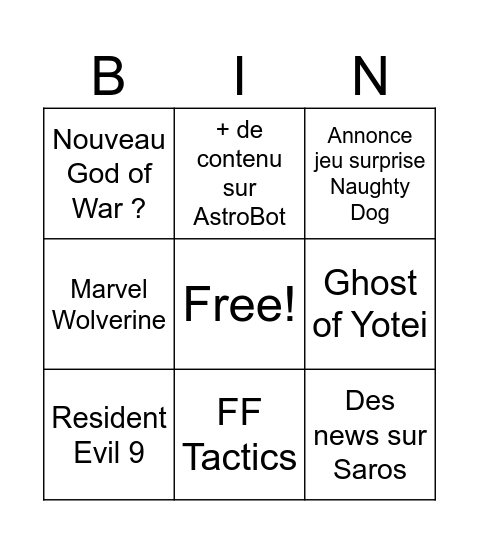 STATE OF PLAY Bingo Card