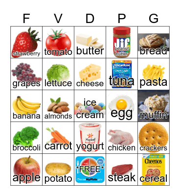 My Plate BINGO Card