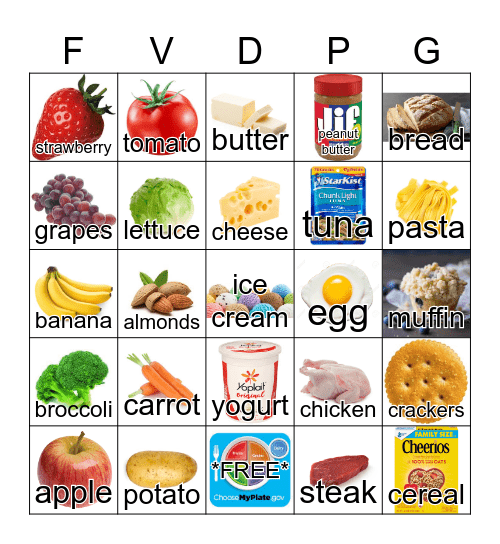My Plate BINGO Card