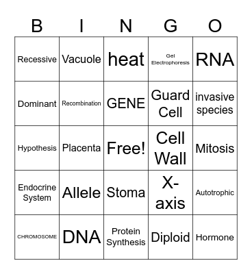 Regents Biology Review 2 Bingo Card