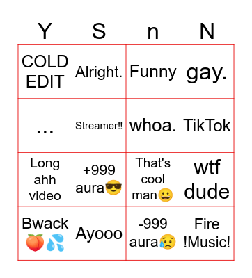 YouTube Shorts Bingo Card