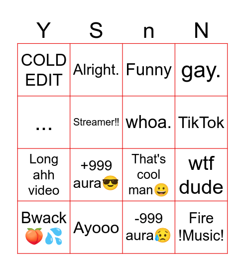 YouTube Shorts Bingo Card