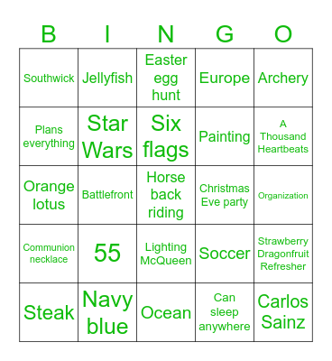 Nicole's Bingo Card