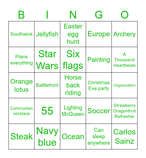 Nicole's Bingo Card