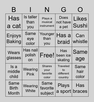 Maysa’s 9th Birthday Bingo Card