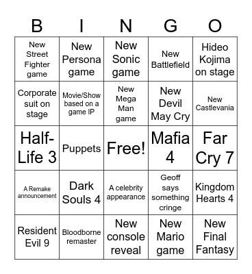 Summer Game Fest 2025 Bingo Card