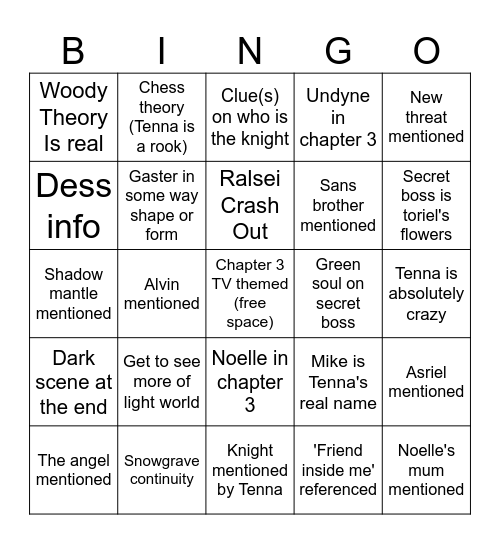 Deltarune chapter 3 bingo Card