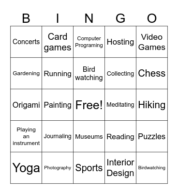 Hobby Bingo Card