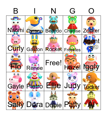 Animal Crossing Villager Hunting Bingo Card