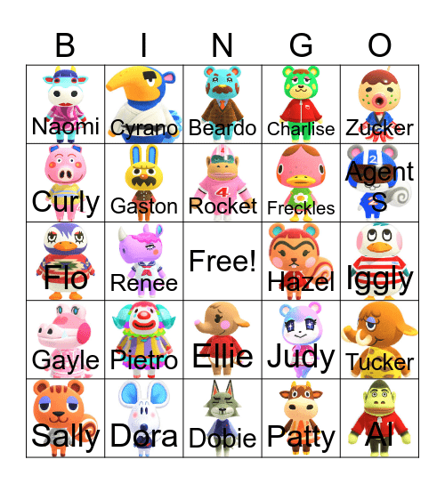 Animal Crossing Villager Hunting Bingo Card