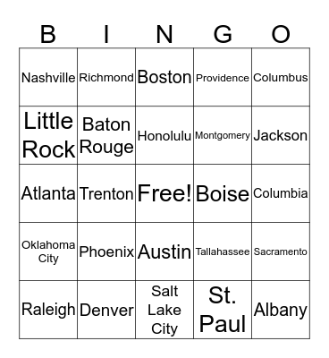 Geography Bingo-States & Capitals Bingo Card