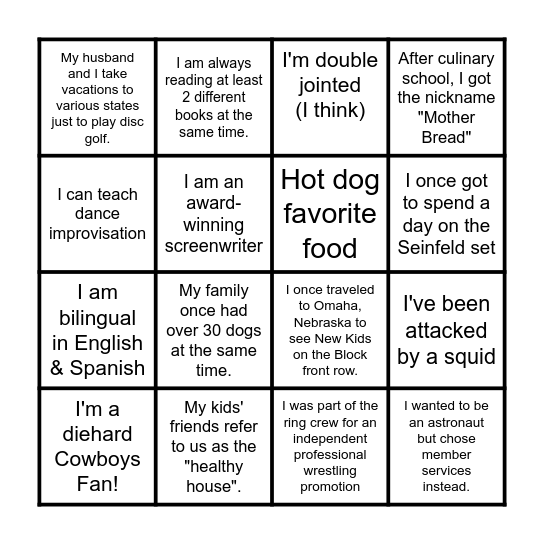 Member Services Fun Facts! Bingo Card