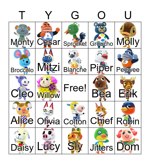 Animal Crossing Bingo Card
