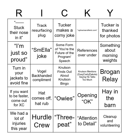 Track Bingo 2025 Bingo Card