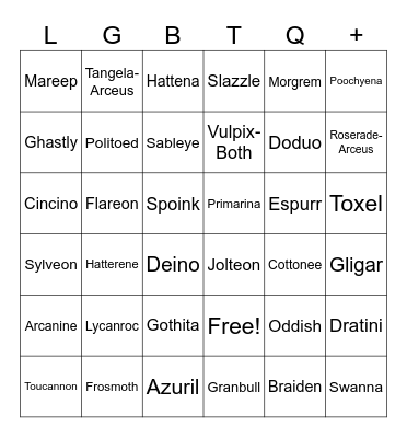Pride Flag Bingo Card