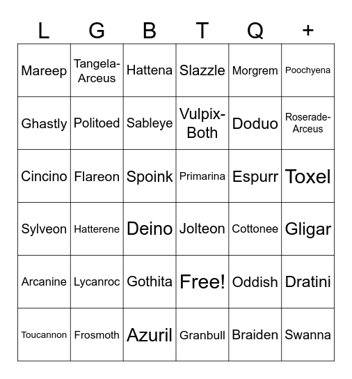 Pride Flag Bingo Card