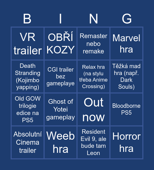 State of Play 4.6. 2025 Bingo Card