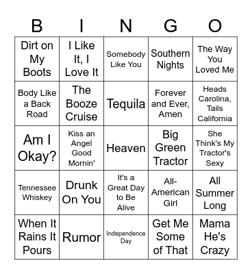 Country Music Bingo #2 Bingo Card