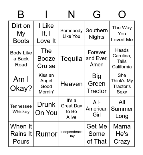 Country Music Bingo #2 Bingo Card