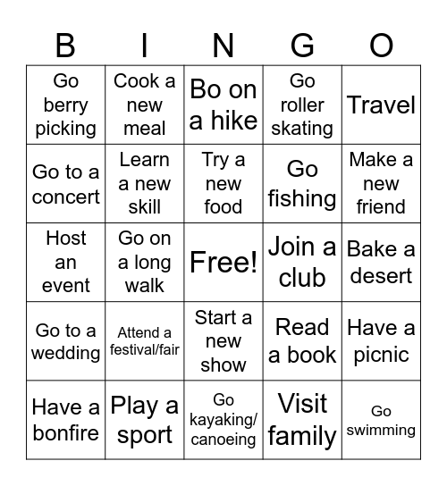 Yinghua Staff Summer Fun Bingo Card