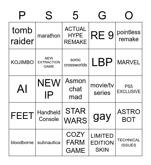 STATE OF PLAY BINGO Card