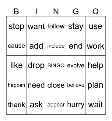 Regular Verbs - Simple Past Bingo Card