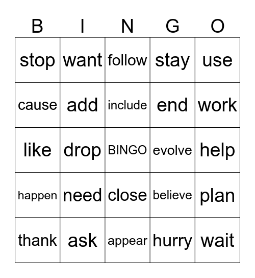 Regular Verbs - Simple Past Bingo Card
