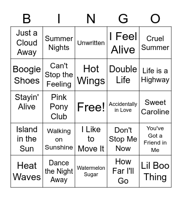 Panthers Summer Bingo Card