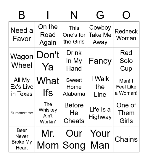 Country Music Bingo #4 Bingo Card