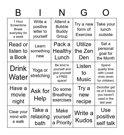 Wellness Bingo Card
