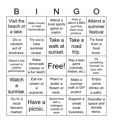Corp Comms Summer Fun Bingo Card