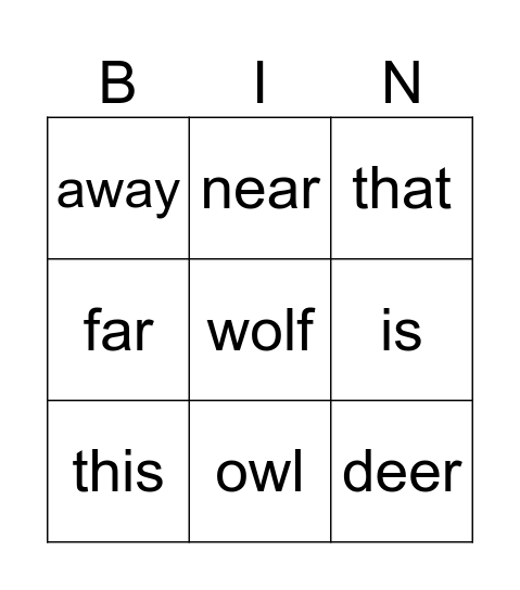 Near and far away Bingo Card