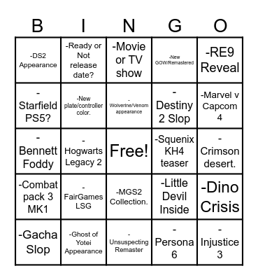 Untitled Bingo Card