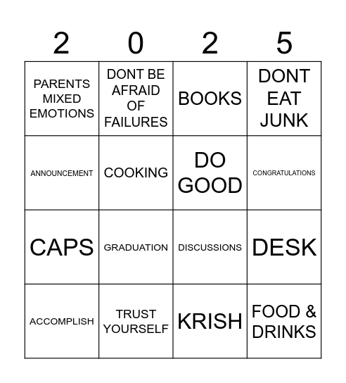 GRADUATES Bingo Card