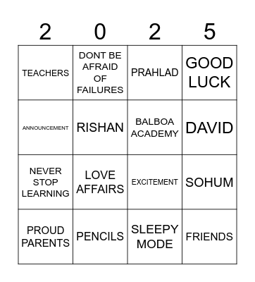 GRADUATES Bingo Card