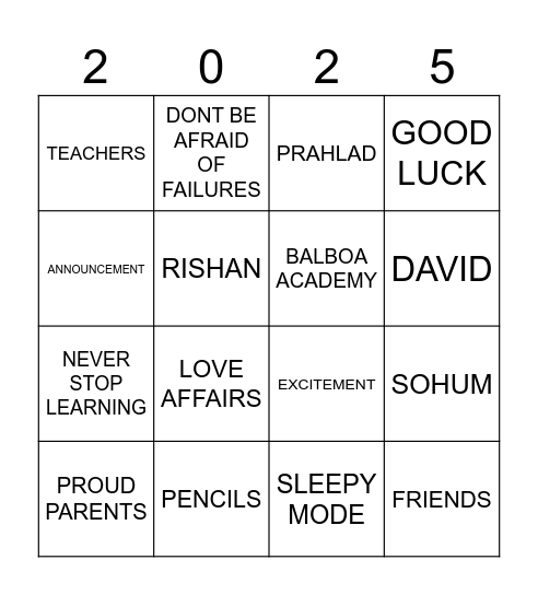 GRADUATES Bingo Card