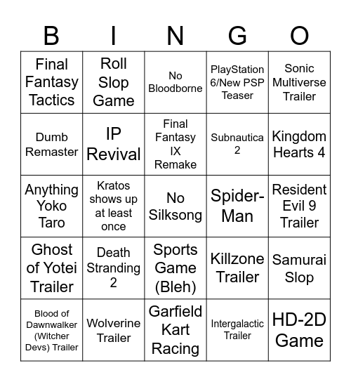 State of Play Bingo Card