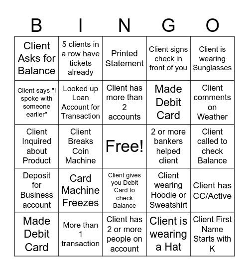 Banker Bingo Card